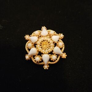 Elegant Gold and White Floral Brooch